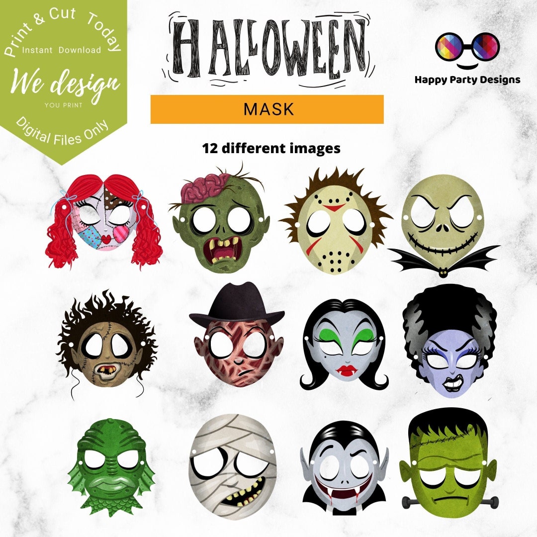 Foam Halloween Masks - 12-Pack Assortment With Elastic Bands (Vampire, Pumpkin, Witch, Skeleton & More)