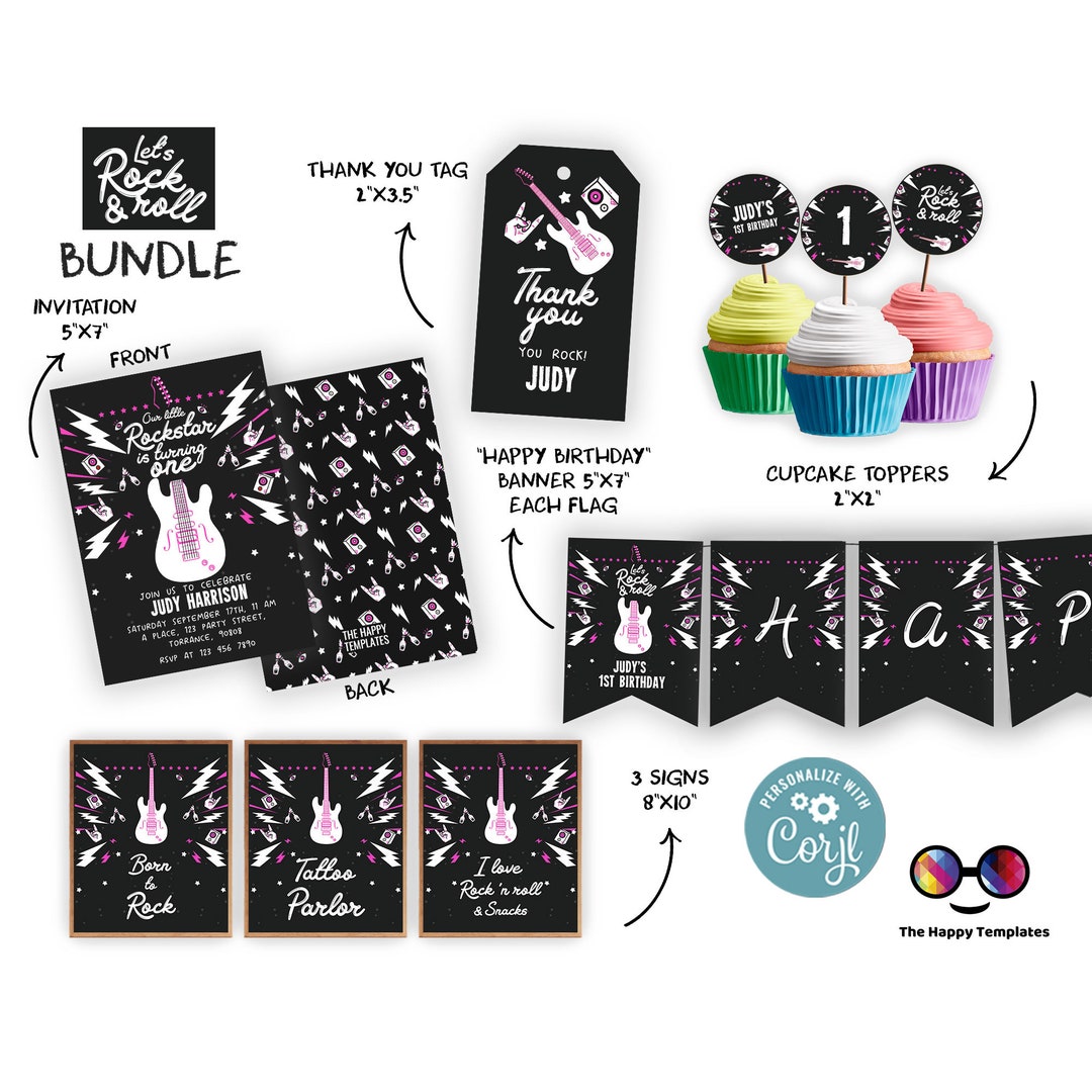 Rock 'n Roll Birthday Invitation Bundle | Pink Rock Star Party ...