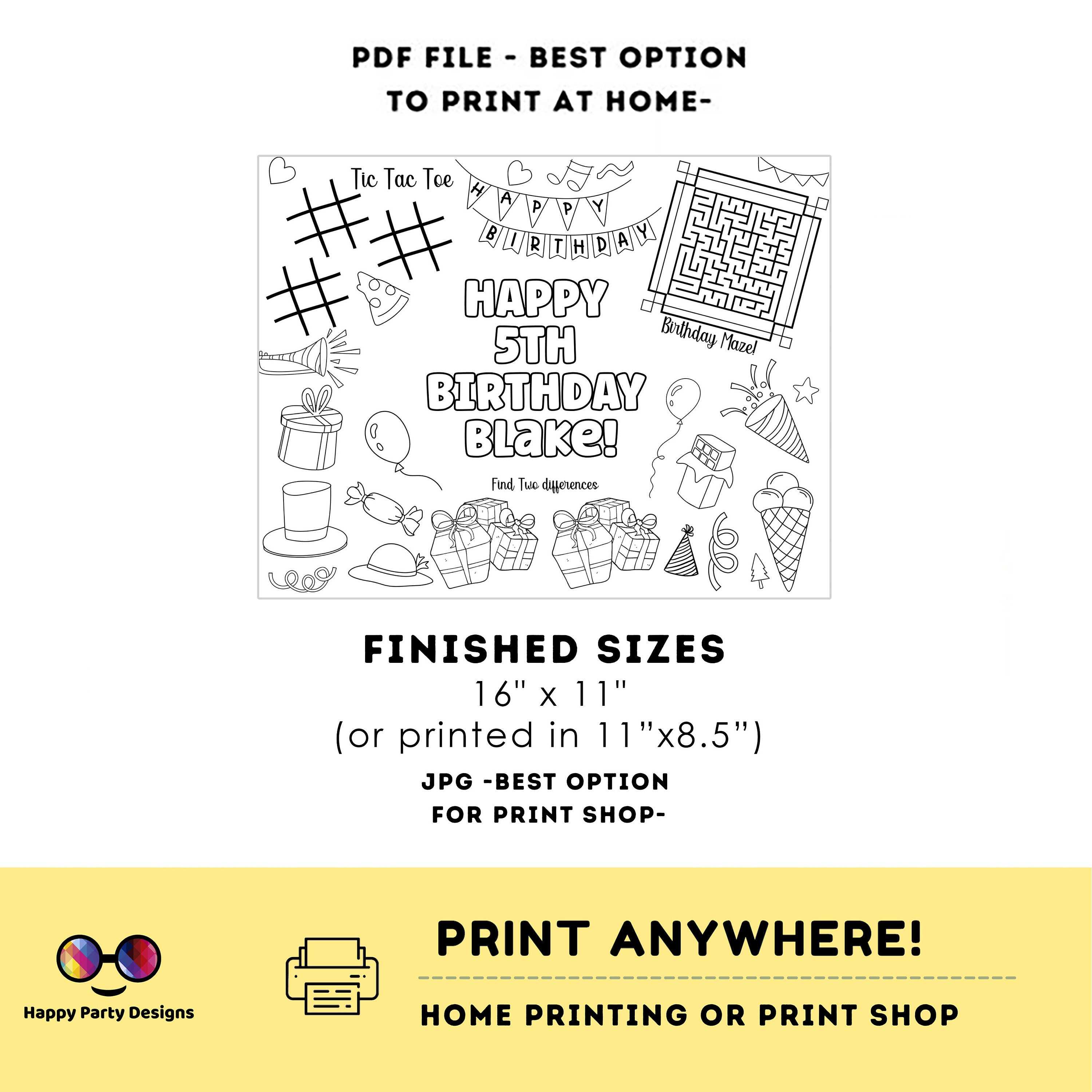 Editable Happy Birthday Coloring Page | Placemat Coloring Page | Any ...