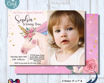 Unicorn Birthday Invitation with picture | Unicorn birthday party | Unicorn template invite | unicorn party | EDITABLE ON LINE | 0001
