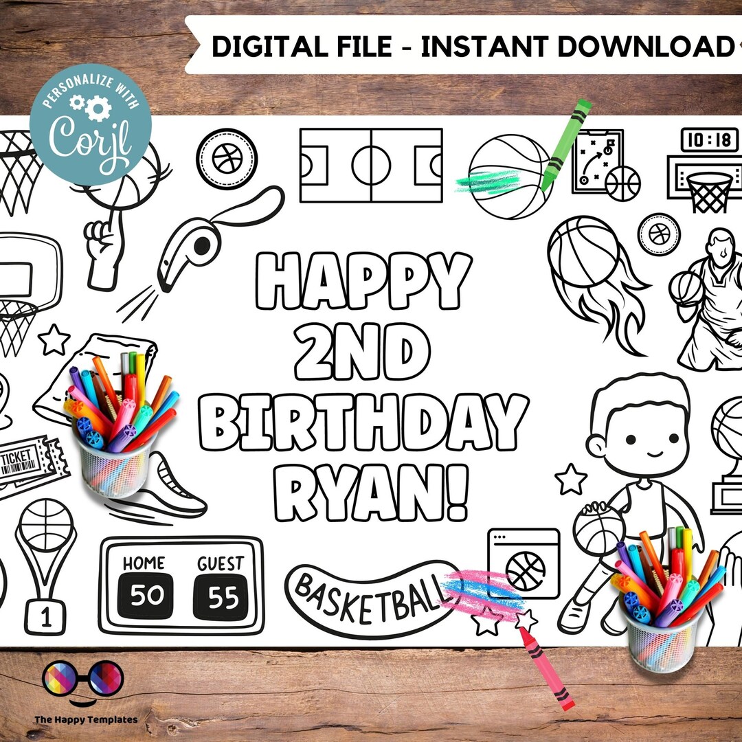 Editable XL Basketball Birthday Coloring Page | BKB Party | Sports ...