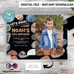Editable let&#39;s rock Birthday Invitation Template | Rocks Birthday Invitations | Printable Birthday | Geology Birthday Invitation #K175