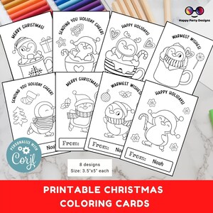 Bewerkbare kerst kleine afdrukbare kleurkaarten Bewerkbare set van 8 | Kerstactiviteit Kerstactiviteit | Kerstkaarten voor kinderen #K257
