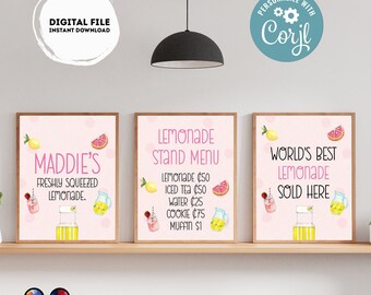 Bearbeitbare Limonade Zeichen (3) | Limonade Geburtstag | Limonade Geburtstag Dekorationen | Mädchen | Lemonade Buffet Schild | Limonadenparty #K100