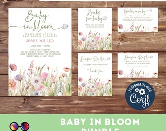 Baby in Bloom Baby Shower Invitation Set | neutral spring Invite | baby shower | Baby Shower Invite | Wildflower Baby Shower Invitation