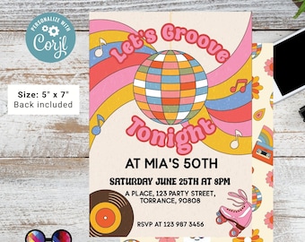 Disco Birthday Invitation for woman | 50th Birthday Party Invitation Template | Disco Dance 70s Theme Party | 60th 80th 75th Disco Ball #A11