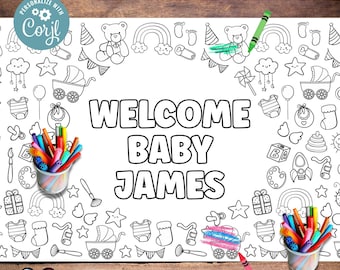 Editable XL baby shower coloring table runner | Table runner coloring page | printable | Baby shower | Baby shower activity | party decor