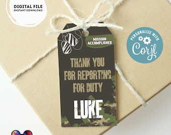 Kids Editable Army birthday thank you tag | Printable Birthday Army Party favor tag | thank you tag | Birthday boy army | ID Badges #K241