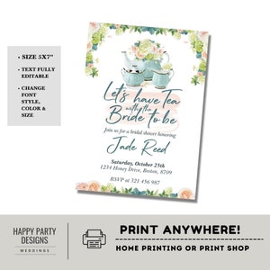Bridal Shower Tea Party Invitation Template | Printable Bridal Tea Shower Invite | Bridal Brunch | Bridal shower invitation template #W1 image 5