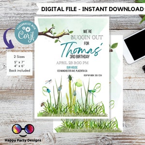 Editable Bug Birthday Invitation Insect Party Bugging Outdoor bug Hunt Bugs Boy Download Printable Invitation Template Digital Corjl #K49