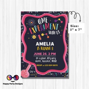 Science Party Invitation | Mad Scientist Invitations | Birthday Girl | Invite Editable Science | Science birthday party Black Pink #K124