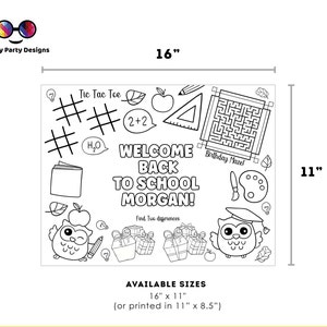 Editable First Day of School Coloring Activity Page | Placemat Coloring ...