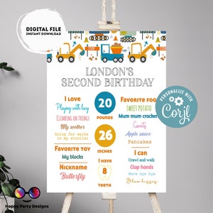 Editable Milestone Sign | Trucks birthday | Party under construction birthday Decorations | baby Boy | Construction party  trucks party #K54