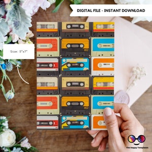 Tarjeta de felicitación retro imprimible / Tarjeta de casete / Tarjeta de felicitación retro / Tarjeta de felicitación de los años 80 / Tarjeta de felicitación con música de casete / 1980