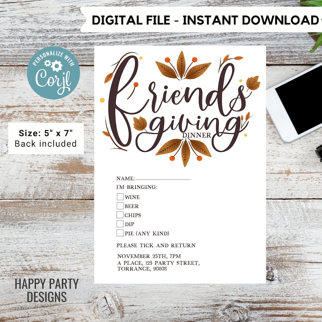 Editable Friendsgiving Printable Potluck Sign up Sheet Thanksgiving