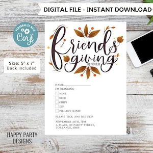 Editable Friendsgiving Printable Potluck Sign-Up Sheet | Thanksgiving Dinner Potluck checklist | Thanksgiving Printable | Friends #A31