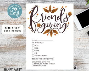 Editable Friendsgiving Printable Potluck Sign-Up Sheet | Thanksgiving Dinner Potluck checklist | Thanksgiving Printable | Friends #A31