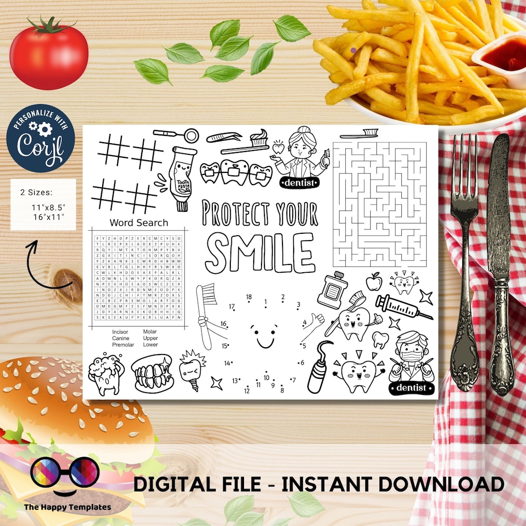 Editable Dentist Coloring Page | Placemat Coloring Page | Dentist ...