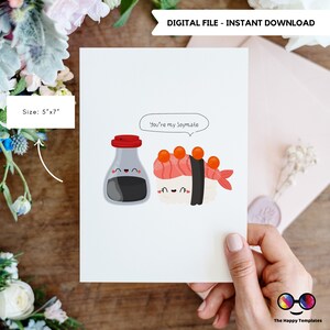 Imprimable Tu es mon compagnon de route | carte postale pour un ami | Carte pour amateurs de sushis | Washimi | Sauce soja