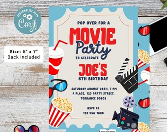 Invitación de fiesta de película editable / invitación imprimible de fiesta de película / cumpleañero / invitación de cumpleaños de noche de película descarga instantánea / #K190