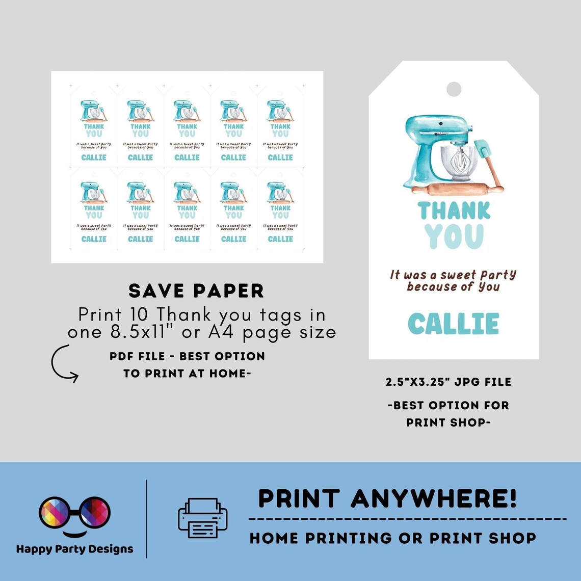 Editable Baking Favor Tags Tags | Baking Birthday Thank You Tags ...