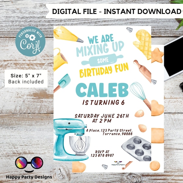 Editable Baking Invitation | Baking Birthday Invitation Printable | Birthday boy | Boy Cooking Party Invite | Cupcake Baking Invite #K137