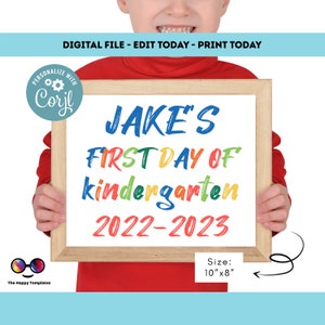 Editable Primer día de jardín de infantes / Signo de jardín de infantes / 1er día de Signo de jardín de infantes / Signo de la escuela / Letras coloridas signo de niño #K368