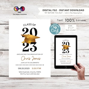 Graduation cap Invitation editable invitation | Graduation Party Text Invite | graduation hat | Phone Invitation | Grad Party Invites #A3