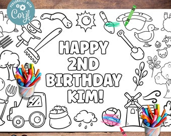 Editable Farm kids XL coloring page | Farm birthday table runner | Any Age | Barnyard birthday | Game Farm Party Activity