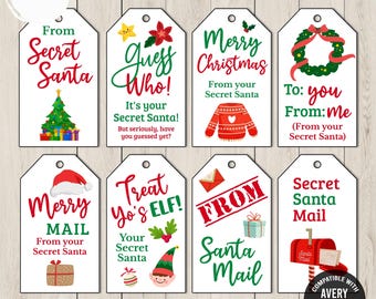 Secret Santa Favor Tags | Bundle 8 Thank you tags | Instant download | Christmas thank you Tag | Christmas tag | gift tags