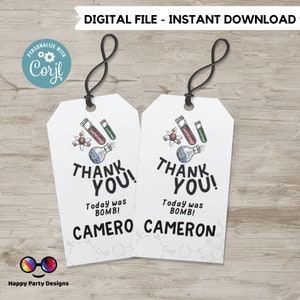 Editable science Birthday Thank You Gift Tags | Mad scientist Favor Tags | Birthday Boy  | Science party Tags | Favor Tags minimalist #K124