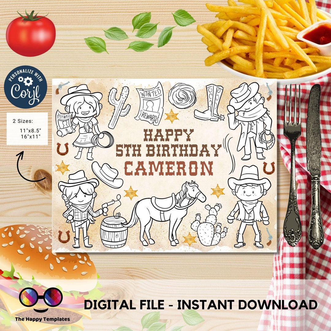 Editable Rodeo Birthday Coloring Page With a Pop of Color | Wild West ...