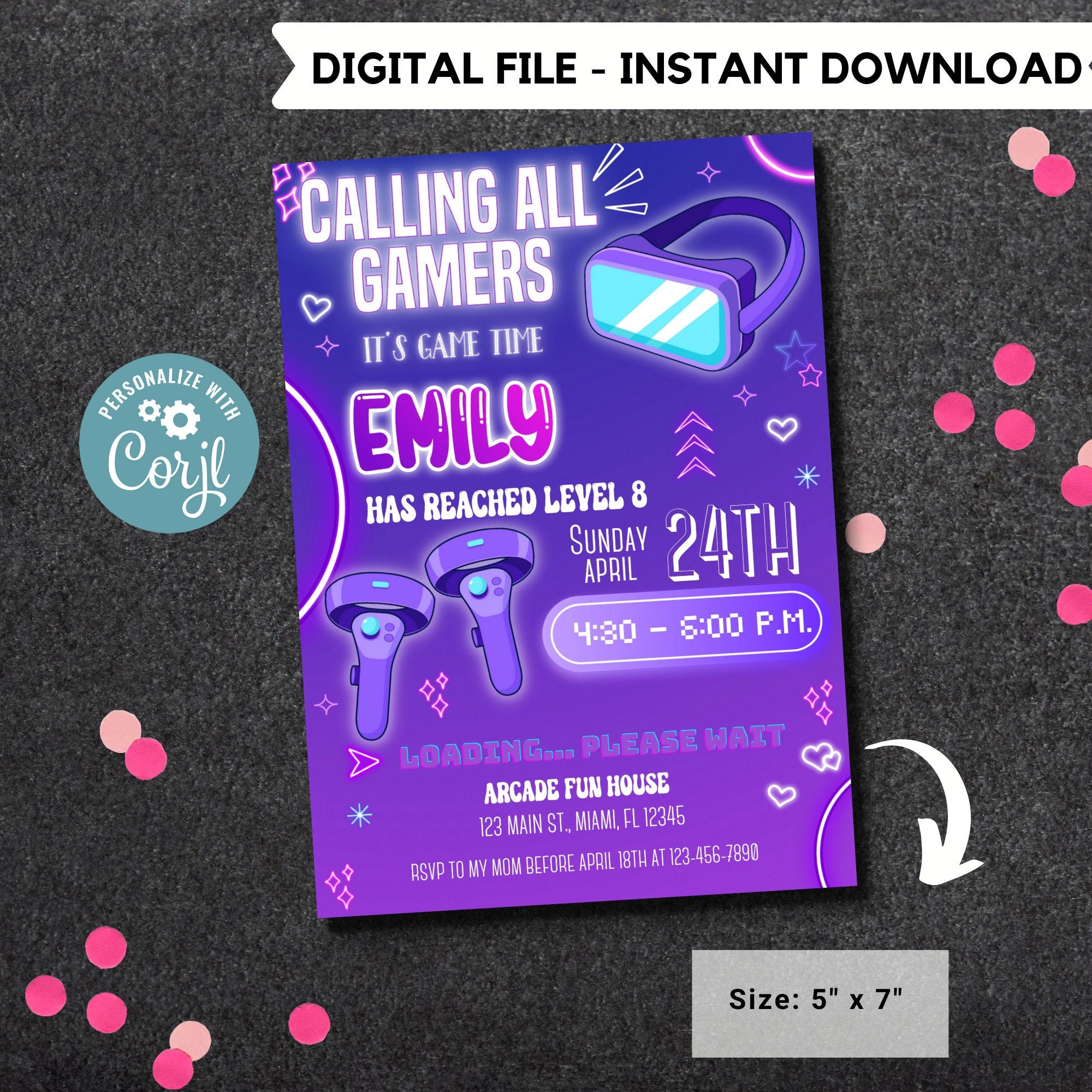 Editable Video Gamer Invitation Digital Neon Video Gamer Etsy