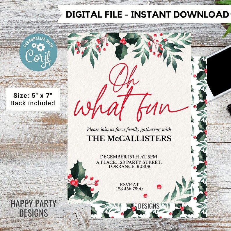 Editable Oh what fun Party Invitation | Christmas family Party printable invite | Christmas Party Invitation | Christmas Dinner invite #A34 image 1