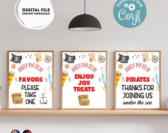 Editable Pirates Birthday Signs (3) | Pirates Party | Boy birthday Decorations | Pirate Birthday | Buffet Sign | Ahoy #K108