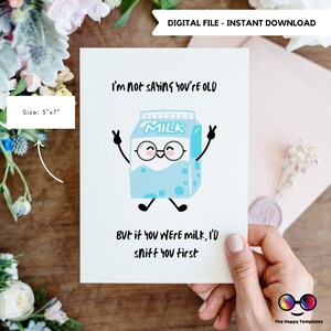 Afdrukbare oude melk verjaardagskaart | Ik zou je eerste verjaardagsgroet ruiken | Leuke verjaardagskaart | Gelukkige Verjaardagskaart blauw | Directe download