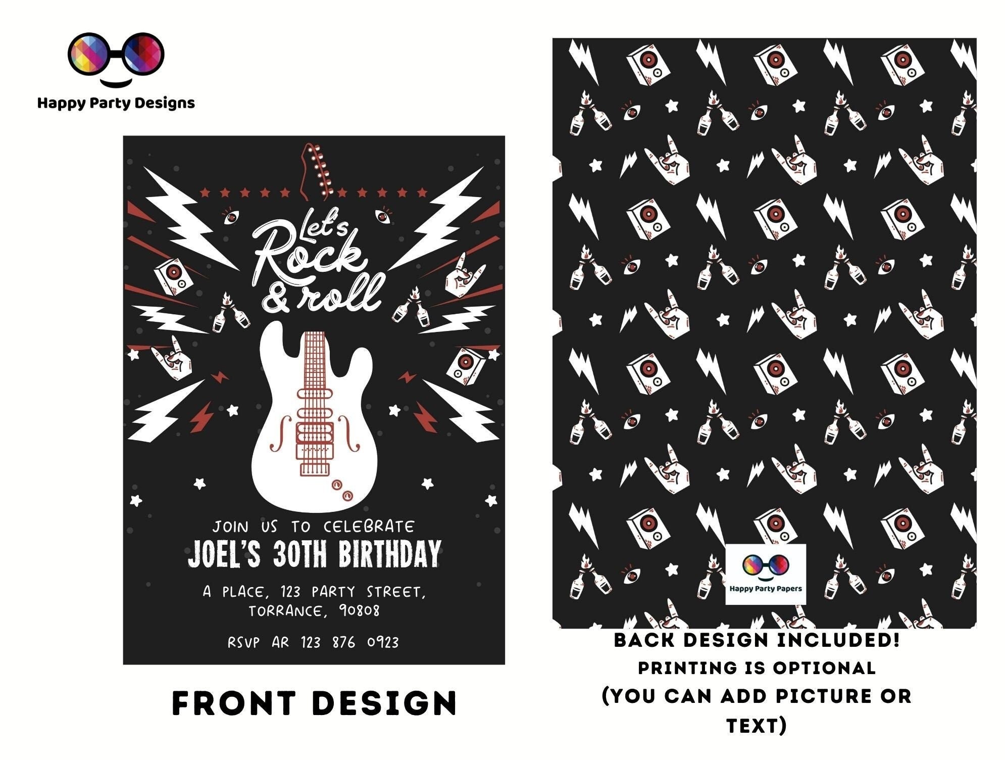 Rock 'n Roll Birthday Invitation Rock Star Party - Etsy