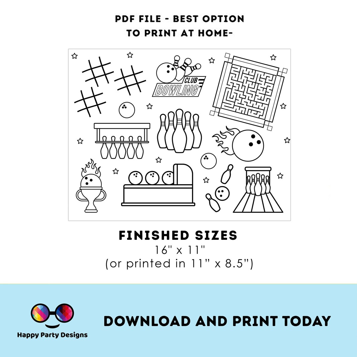 Printable Bowling Party Coloring Page Bowling Activity Page - Etsy Canada