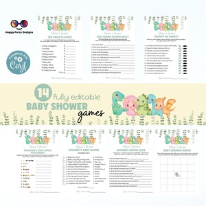 Editable dinosaur games bundle | Dino baby shower games | Baby boy | neutral gender shower |  dinosaur baby shower games #B15