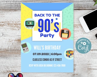 Editable 90s Birthday Invitation | Retro Invitation | 90s Birthday Party Back to the 90s Theme | 90s party look Nostalgic #K94