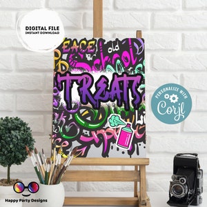Bearbeitbares Graffiti Schild | Digitales Graffiti Buffet Schild | Geburtstagsmädchen | Graffiti Party | Online-| personalisieren Jedes Alter #K2
