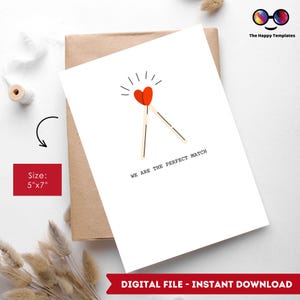 Wij zijn de perfecte match-wenskaart | Digitale download van 5 x 7 inch | Jubileumkaart | Direct downloaden | Afdrukbare romantische kaart