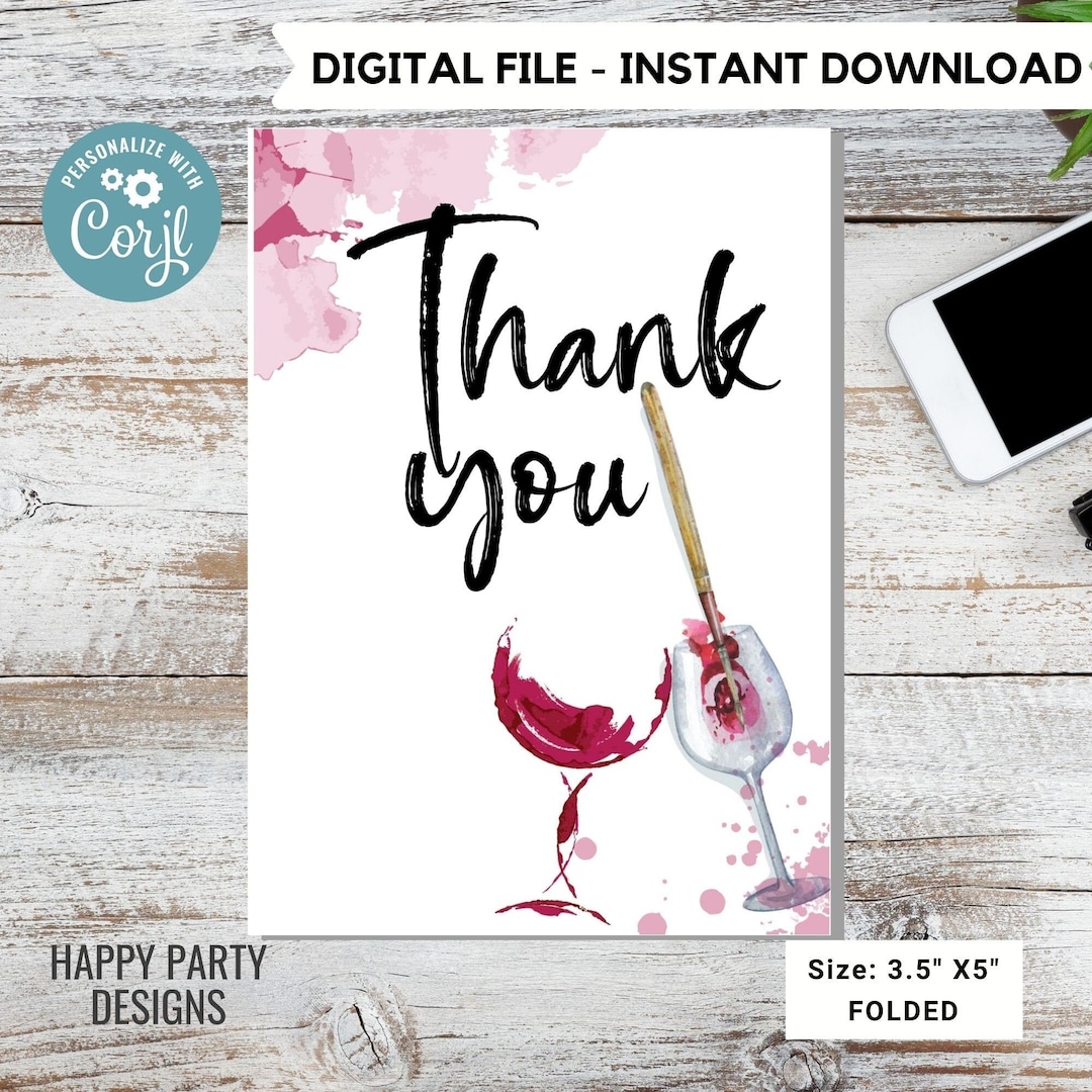 Paint and Sip Thank You Card Download Bridal Shower Baby Shower Folded