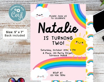 Invitación de fiesta de cumpleaños de arco iris editable / Descarga instantánea Invitación de fiesta de cumpleaños de arco iris / Cumpleaños de arco iris / Colores pastel #K204