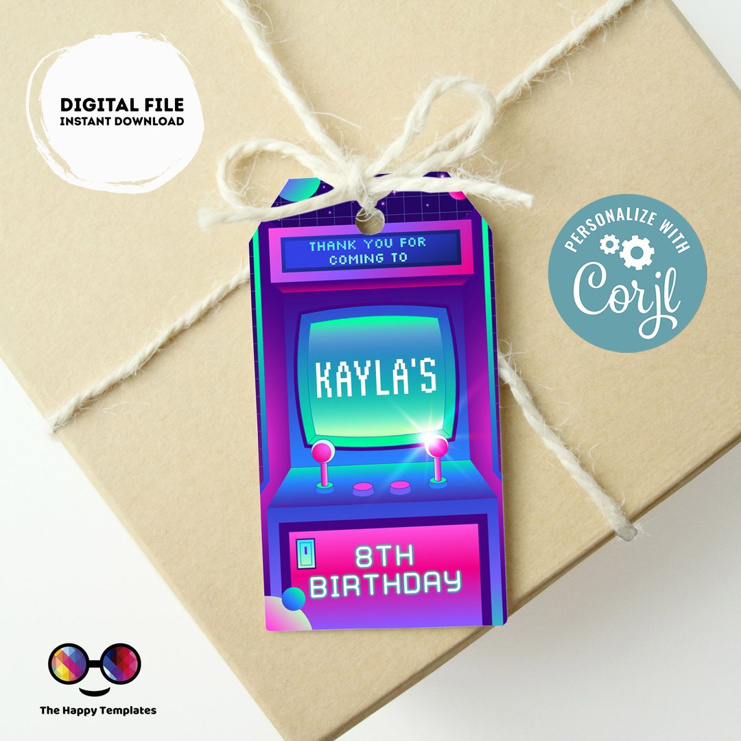 EDITABLE Girl Favor Tag Arcade Party Thank You Tag Birthday Girl Tag