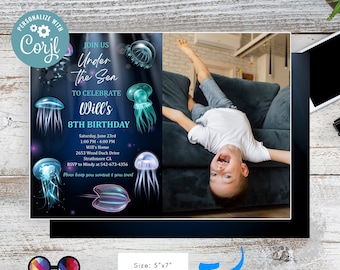 Faire-part Sous la mer avec photo | Invitation océan modifiable | fête sous la mer | sous la mer inviter | anniversaire garçon | tout âge #K199