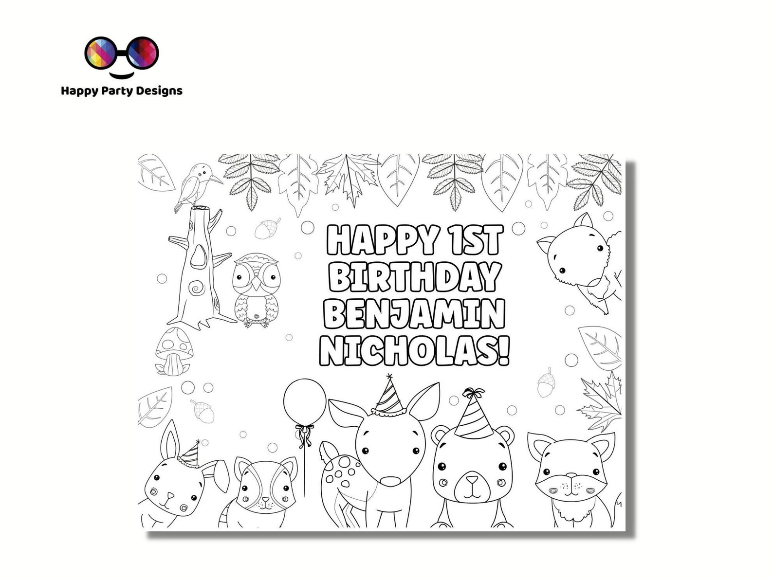 Editable Woodland Coloring Page First Birthday Coloring Page - Etsy Canada