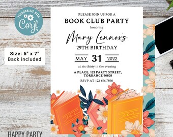 book club party invitation | bridal shower | reader party invite | library party printable template | Floral Book Invitation  #A13