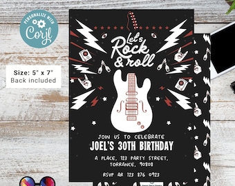 Rock &#39;n roll Birthday Invitation | Rock Star Party Invitation | Rock Guitar Birthday invitation | Invitation Pop Star Rock n&#39; roll  #A12
