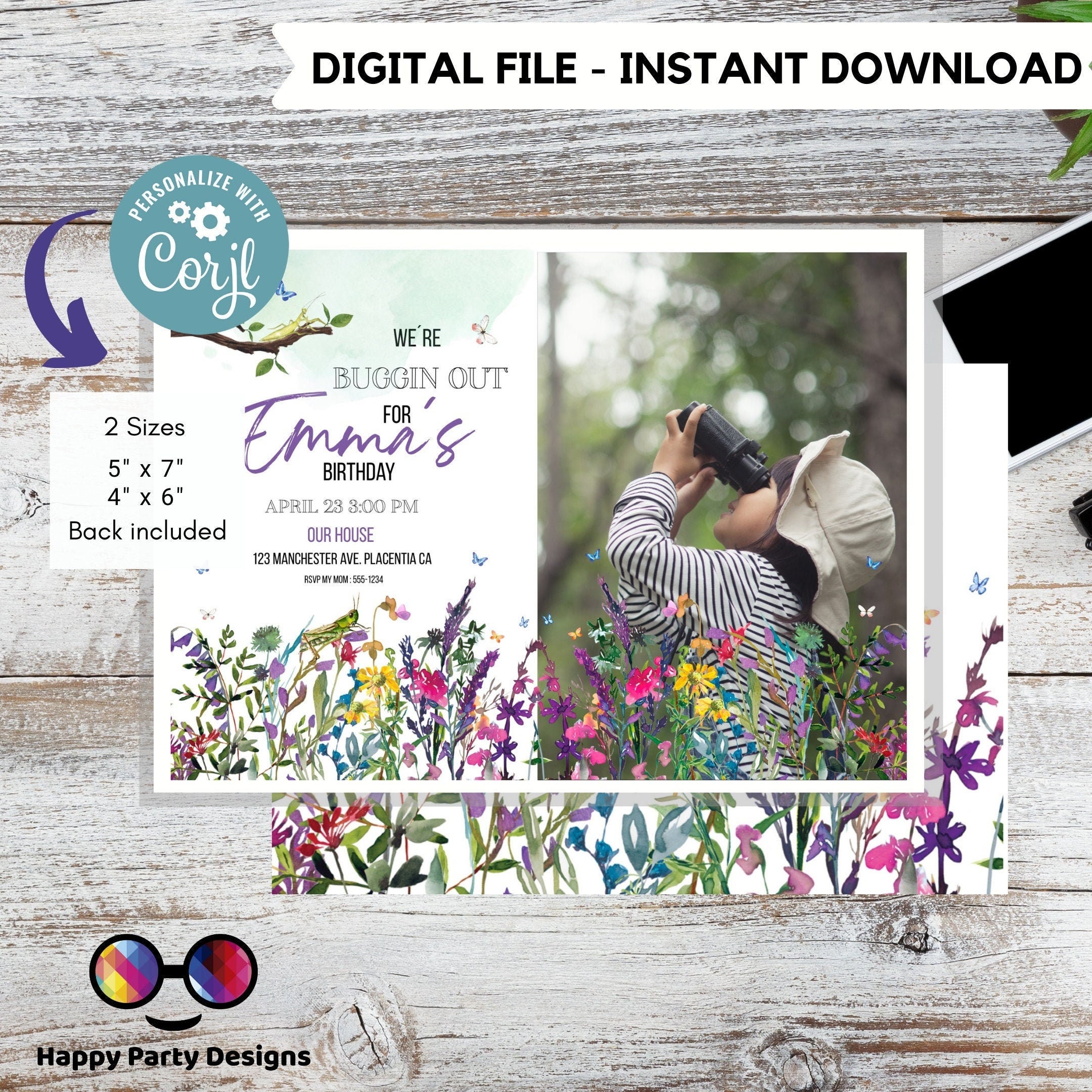 Editable Bug Birthday Photo Invitation Insect Party Bugging Outdoor Bug ...